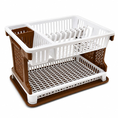 2 Tier Plastic Dish Drying Rack with Spoon Holder, Kitchen Dish Drainer for Plates