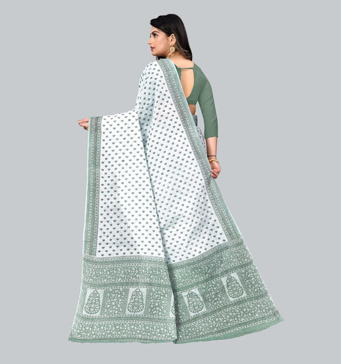 Vasthrlay Cotton Blue White Saree