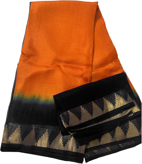 Vasthrlay Nr Handloom Bhagalpuri Running Green Orange