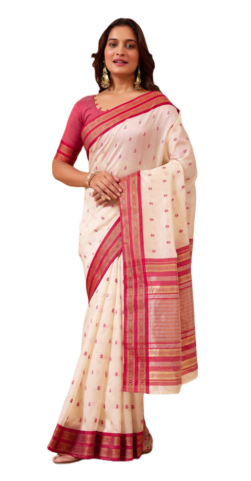 Vasthrlay Orange Jacquard Unstitched Saree