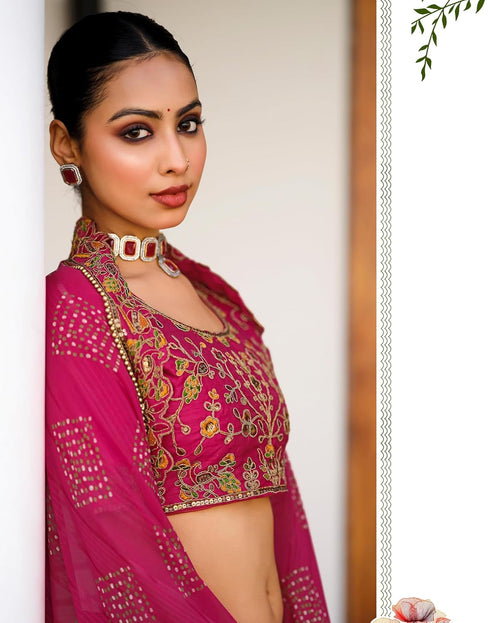Vasthrlay Georgette Embroidery Unstitched Red Saree