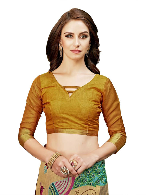 Vasthrlay Cotton Jari Digital Brown Gold Ethnic Wear