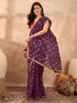 Vasthrlay Vasthrlaywomenspurplegeorgettebandhaniprintembroideredlaceworksareewithunstitchedblousepiece Sareeforwoman Designersareeforwomen Tr Ethnic Wear