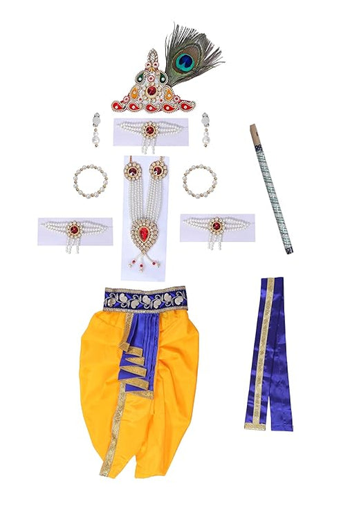 Raj Fancy Dresses Krishna Dress for Kids, Baby Krishna Dress for Janmashtami with Krishna Mukut