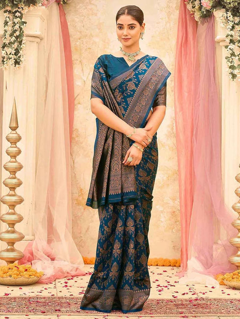 Vasthrlay Banarasi Weaving Yellow Saree