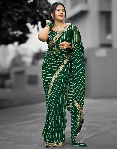 Vasthrlay Georgette Leheriya Unstitched Blue Saree