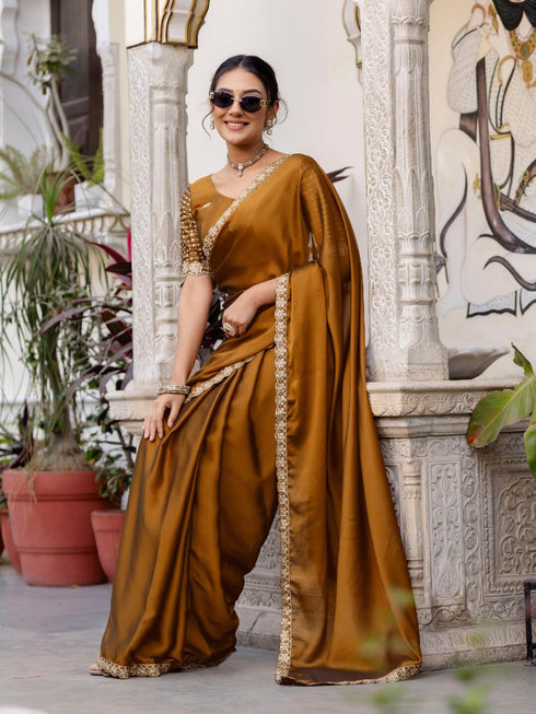 Vasthrlay Sequins Embroidery Unstitched Maroon Saree