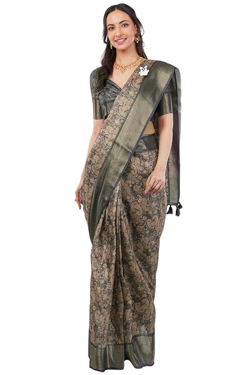 Vasthrlay Rust Striped | Floral | Solid Print Design Linen Saree
