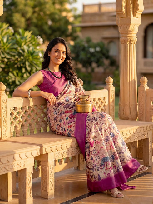 Vasthrlay Banglori Printed Dusty Saree