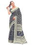 Vasthrlay Womens Printed Dusty Navy Blue Saree With Unstitched Blouse Piece