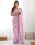 Vasthrlay Embroidery Scalloped Unstitched Off White Saree