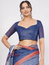 Vasthrlay Blue Womens Printed Linen Saree With Unstitched Blouse Piece