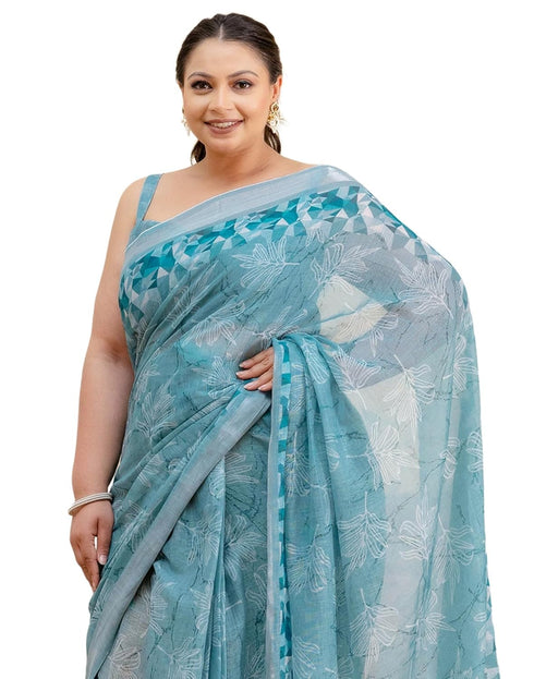 Vasthrlay Womens Printed Unstitched Orange Saree