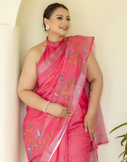 Vasthrlay Womens Printed Unstitched Orange Saree