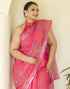 Vasthrlay Womens Printed Pink Saree With Unstitched Blouse Piece