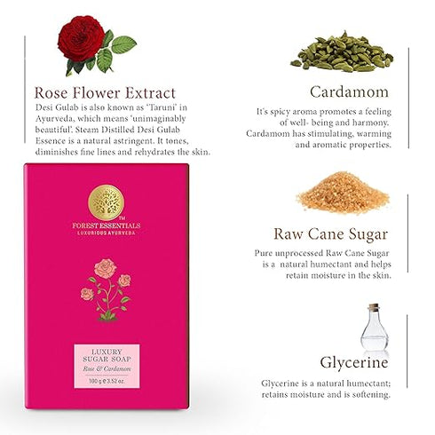 Forest Essentials Luxury Sugar Soap Rose & Cardamom