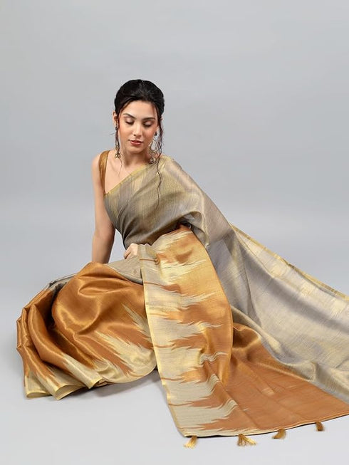 Vasthrlay Yellow Heavy Zari Woven Silk Ethnic Saree With Red Blouse