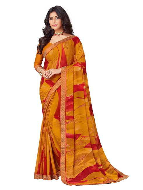 Vasthrlay Chiffon Tassels Unstitched Dark Green Saree