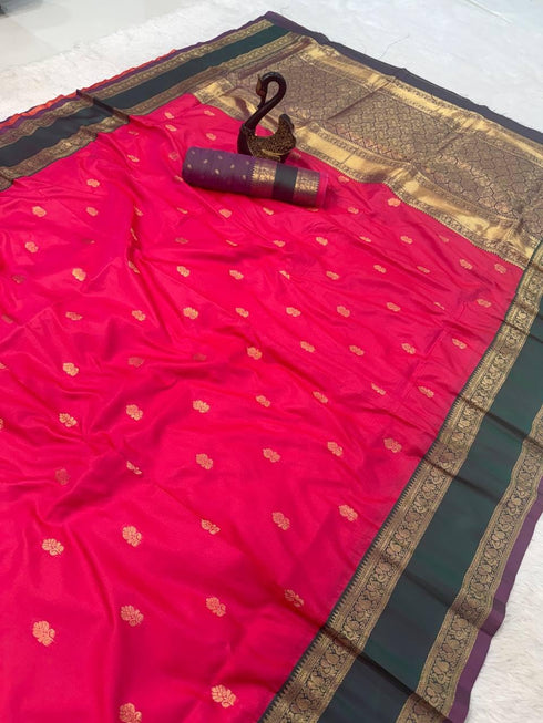 Vasthrlay Kanjivaram Floral Design Contrast Seagreen