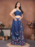 Vasthrlay Blue Floral Print Ready To Wear Linen Saree
