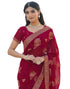 Vasthrlay Georgette Embroidery Dark Rani Pink Saree With Unstitched Blouse Piece