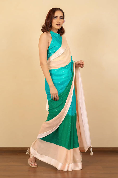 Vasthrlay Fashion Georgette Geometric Green Ethnic Wear