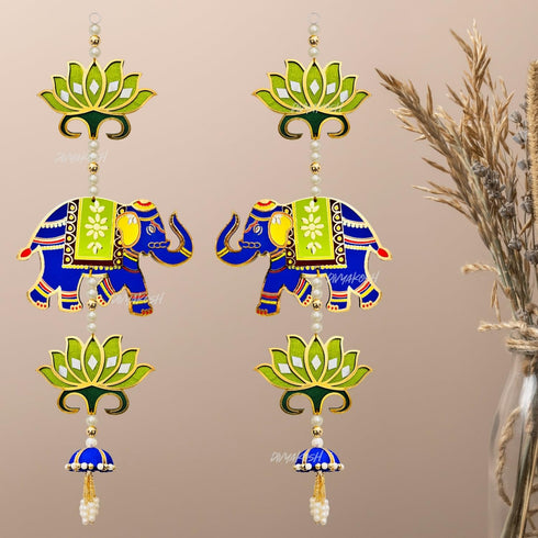 Divyakosh Entry Door Decoration Hanging | Green Lotus with Elephant Door Toran