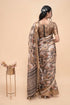 Vasthrlay Tan Beige Geometric Print Polyester Saree With Dull Gold Zari Border And Unstitched Blouse Piece