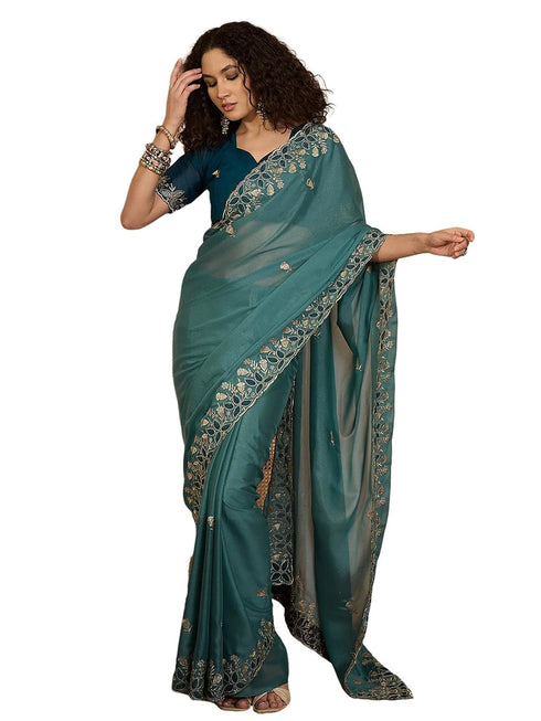 Vasthrlay Georgette Embroidery Dusty Saree