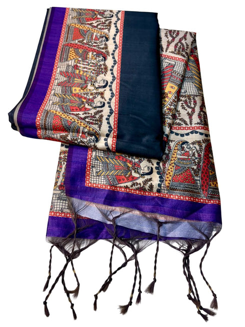 Vasthrlay Tussar Ghicha Traditional Kalamkari Madhubani