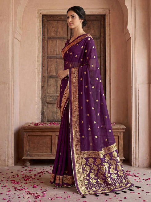 Vasthrlay Georgette Printed Unstitched Maroon Saree