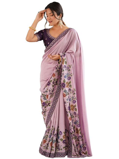 Vasthrlay Lavender Embroidered Unstitched Fl Ethnic Wear