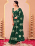 Vasthrlay Vichitra Printed Green Saree With Unstitched Blouse Piece