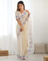 Vasthrlay Embroidery Scalloped Unstitched Off White Saree