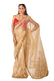 Vasthrlay Beige Plain Shimmer Saree With Sequin Border Andunstitched Blouse Piece