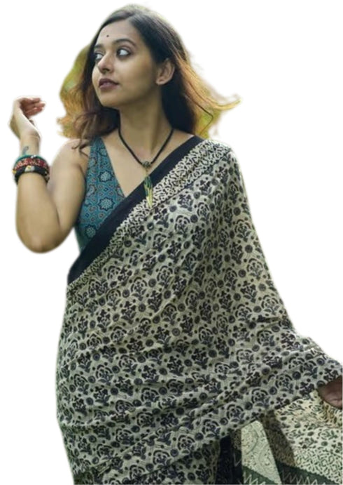 Vasthrlay Women's Cotton Kalamkari Wedding Saree With Blouse Piece