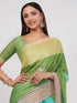 Vasthrlay Green Linen Floral | Striped | Check Design Printed Saree With Solid Unstitched Linen Blouse Piece