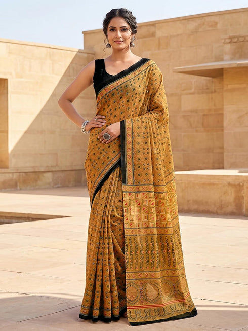 Vasthrlay Printed Lemon Yellow1 Yellow Saree