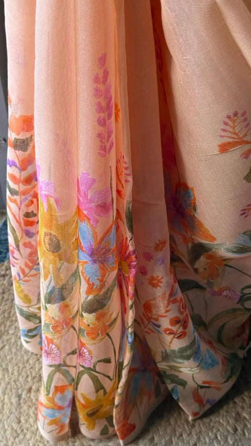 Vasthrlay Peach Floral Printed Linen