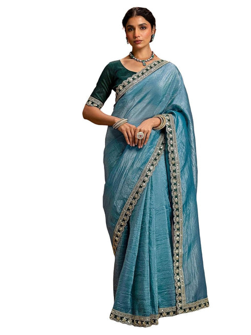 Vasthrlay Sequins Embroidery Olive Saree