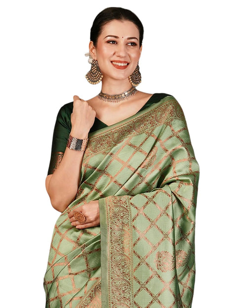 Vasthrlay Banarasi Kanjeevaram Unstitched Beige Saree
