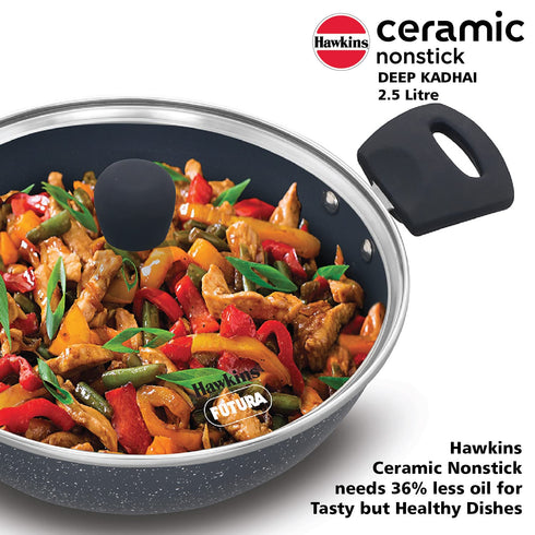 Hawkins Ceramic Nonstick 2.5 Litre Deep Kadhai