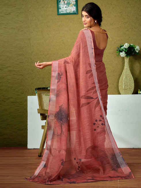 Vasthrlay Digital Printed Unstitched Pink Saree