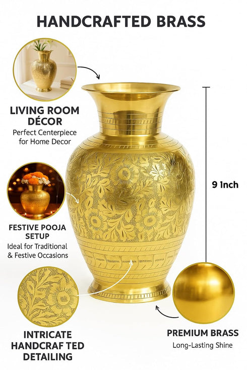 Brass Flower Vase for Home Decor 9 Inch