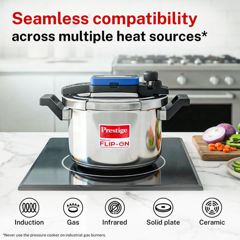 Prestige 3Litre Stainless Steel Flip On Pressure Cooker with Glass Lid