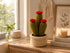 Handmade Crochet Cactus Plant with Flower in Woven Pot