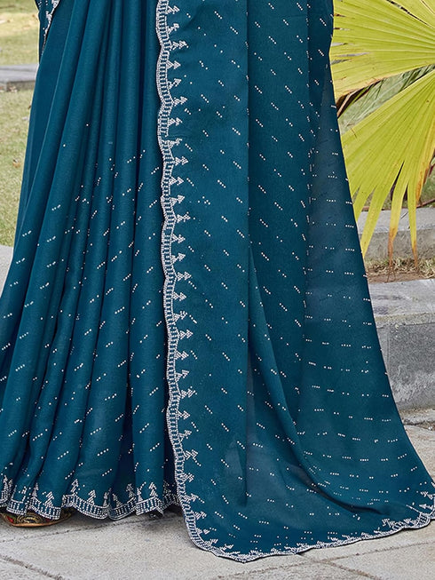 Vasthrlay Georgette Scalloped Yellow Saree