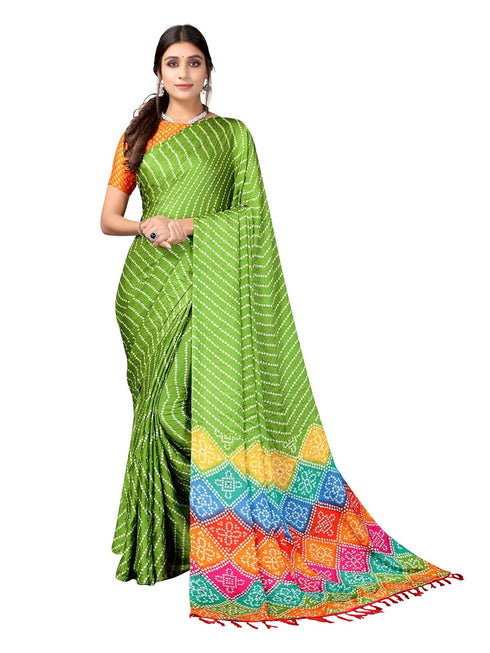 Vasthrlay Bandhani Printed Unstitched Red Saree