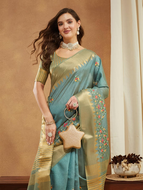 Vasthrlay Multi Embroidered Unstitched Saree
