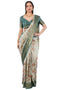 Vasthrlay Off White1 Textured Polyester Saree With Kalamkari Floral Panel| Zari Border And Unstitched Blouse Piece